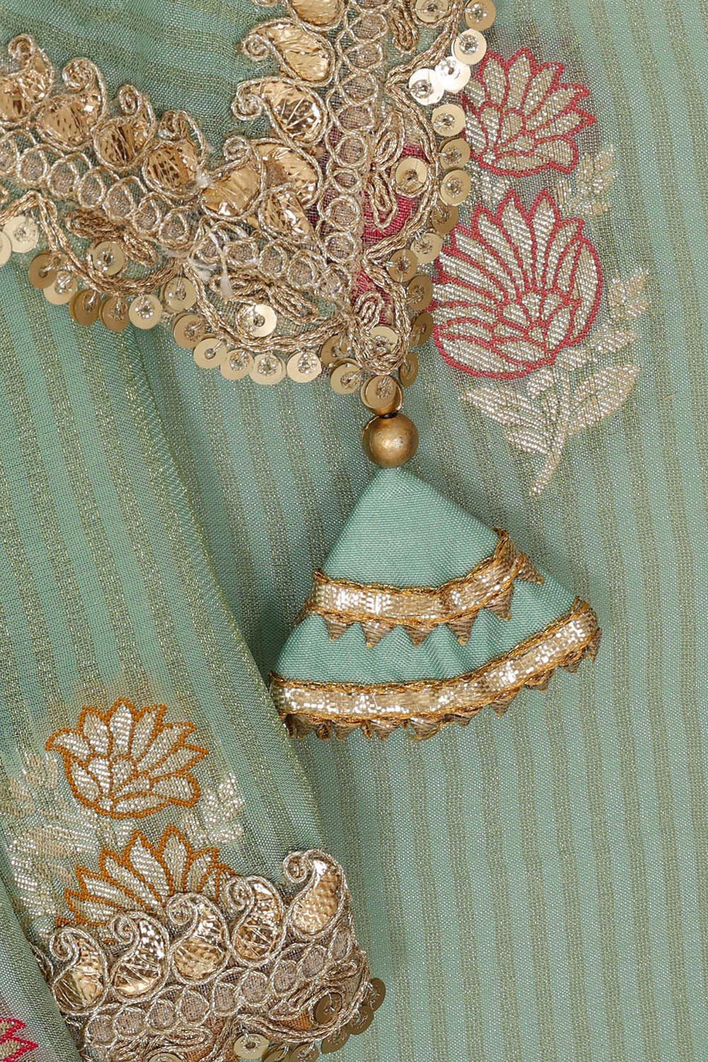 Image of Glass Tissue Light Pista Green Saree